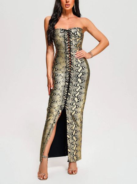 

sexy snake skin print women lady maxi long bandage dresses gold off shoulder designer fashion dress ADY1325