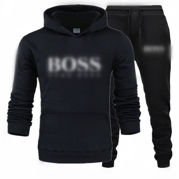 

BOS New Brand Tracksuit Fashion Hoodies For Men Sportswear Three-Piece Sets of Thick Hooded Wool + Pants +Sweatshirt Sports Suit