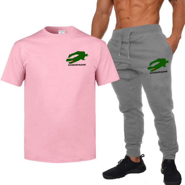 

Men's Set Casual T-shirt 2-piece Set Simple Retro Street Sports Youth Solid Round Neck Short Sleeve Men's Clothing, Burgundy