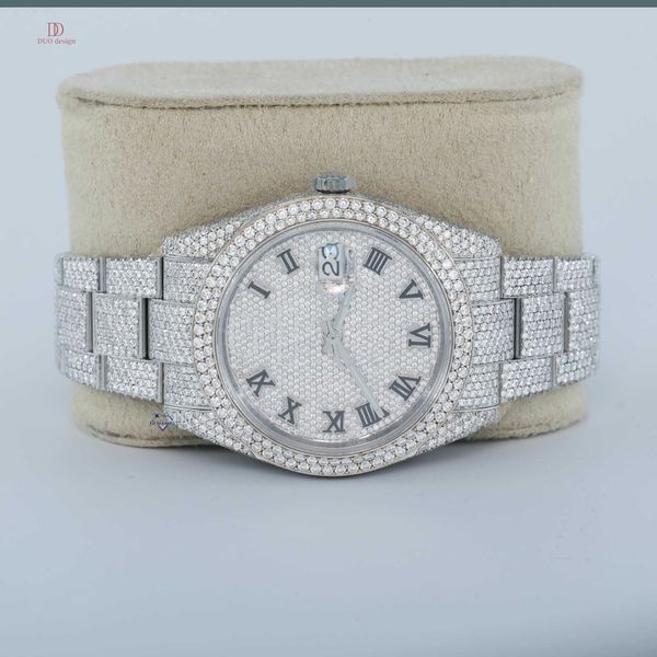 

Brilliant round cut fully iced out moissanite diamond watch for women for any occasion luxurious beauty with vvs clarity diamond