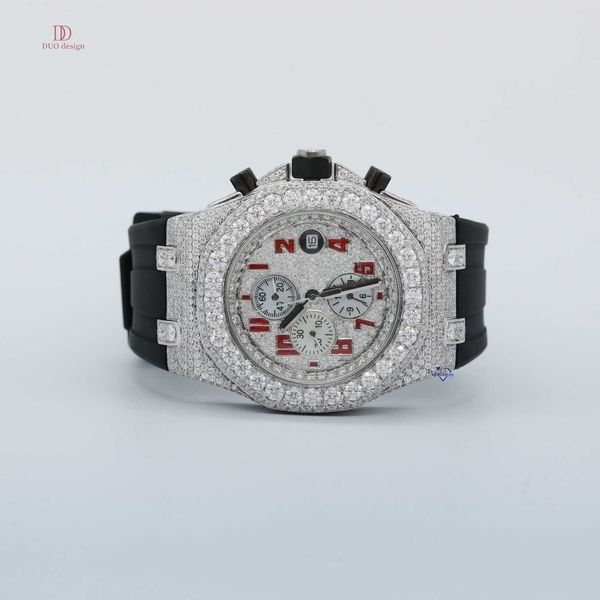 

Emphasize that your wrist watch crafted with moissanite diamonds encrusted stainless steel luxury diamond jewelry for mens