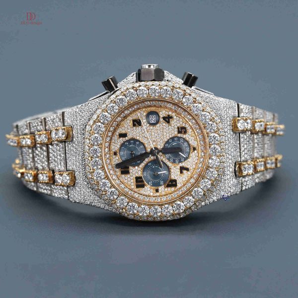 

A striking stainless steel Moissanite diamond watch crafted for men epitomizing the forefront of hip hop fashion in 2024