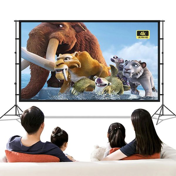 Projector Screen with Stand Home Theater 100 120 150 Inch HD Projection Carry Bag for 4k Outdoor Camping