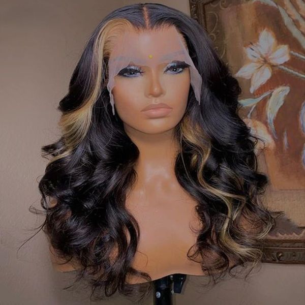 

Inch Blonde 40 Highlight Human Hair Wigs Brazilian Glueless Body Wave Lace Front Wigs For Women Hd Transparent Synthetic Wig With Baby Etia, Natural color
