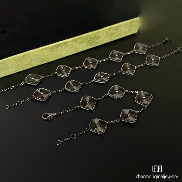 

vanclef bracelet clover bracelet silver charm bracelet 2 sided inlaid onyx jade chalcedony diamond bracelet designer fine 5 flower four leaf clover bracelet