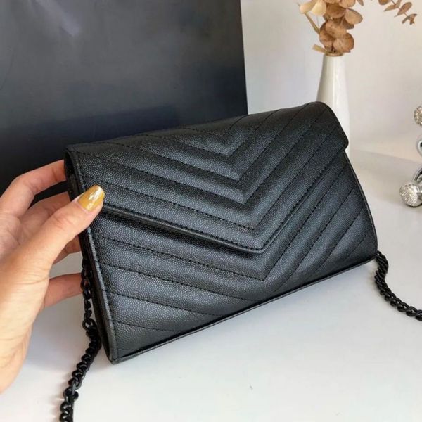 

5A designer Genuine Leather clutch handbags shoulder woc High quality caviar Envelope bags crossbody men wallet women Classic flap chain bag, Red