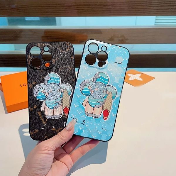 flower LOU Designer PU Leather Mobile Cell Phone Cases for iPhone 14 13 12 11 Pro Max XR XS 7 8 Plus SE2 Trendy Fashion Full-body Bumper Back Covers