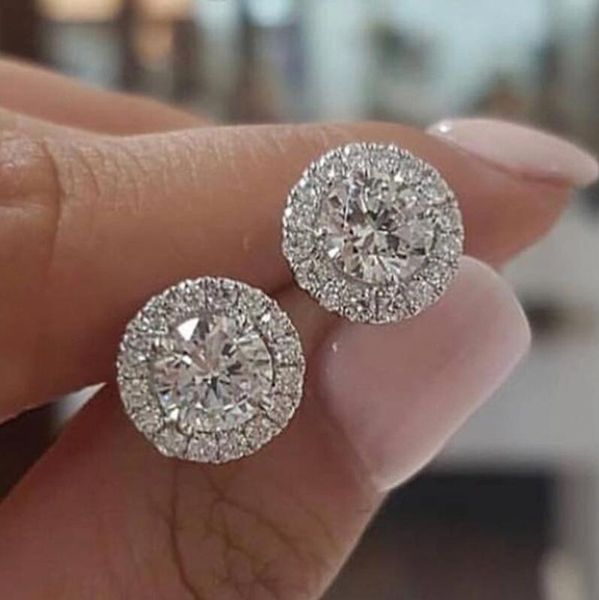 

Ins Top Sell Stud Earrings Moissanite Dia Simple Fashion Jewelry Round Cut Gemstones Party High Quality Eternity Classical Women Circle Earring Gift