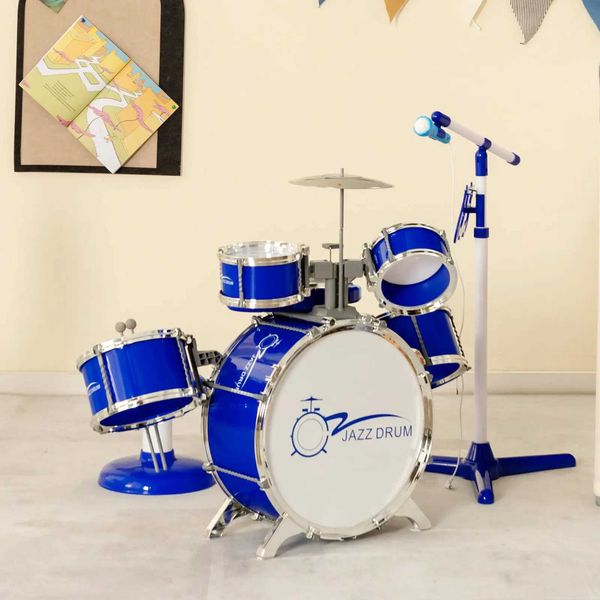 

Baby Noisemaker Toys Music Sound Toys Babyjoy Jazz Drum Set suitable for early childhood education toys with keyboard cymbal microphone blue WX5.30 joy