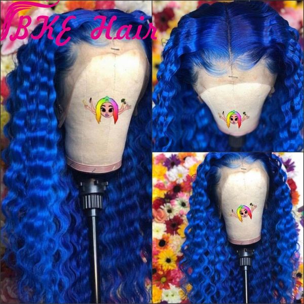

Pre-Plucked Long brazilian full Lace Front Wigs With Baby Hair Kinky Curly blue/ pink /blonde /black /brown Lace Wigs for africa women Qixou, Medium brown