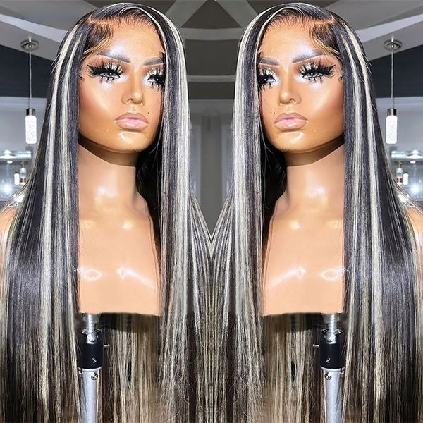 

Straight Lace Colored Front Human Hair Wig Silver Grey And Black Highlight Wig Synthetic Lace Frontal Wigs for Women Xvvtb al s, Ombre color