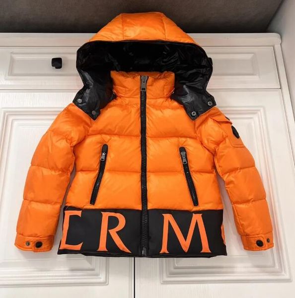 

2024 Kids Designer Down Coat, Patchwork Splicing Letters, Windproof Warm, White Duck Down, Boy & Girl Winter Coat, Yellow