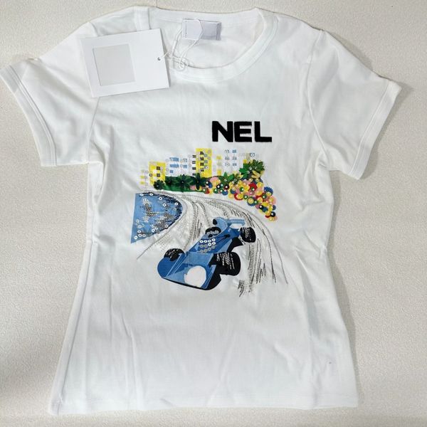 

Fashion Designer T-shirts for Women with Car Pattern Summer White Tops 22951, 1 (slim version)