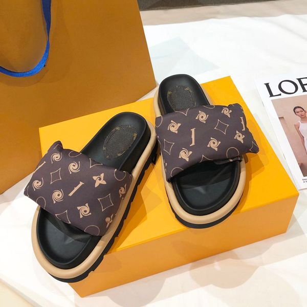 

Designer Slippers Luxury Sandals Slide Sandal Women nylon exposed toe brown black comfortable fashionable, #8