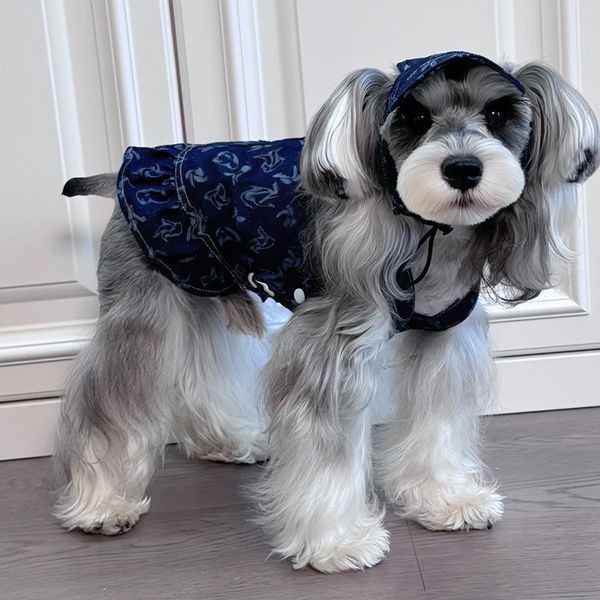 

New Pet apparel Spring/Summer Strap Skirt Teddy Couple Set Thinner than Bear Cat Dog Sets Vintage Denim dog clothes CSD2406044, Blue