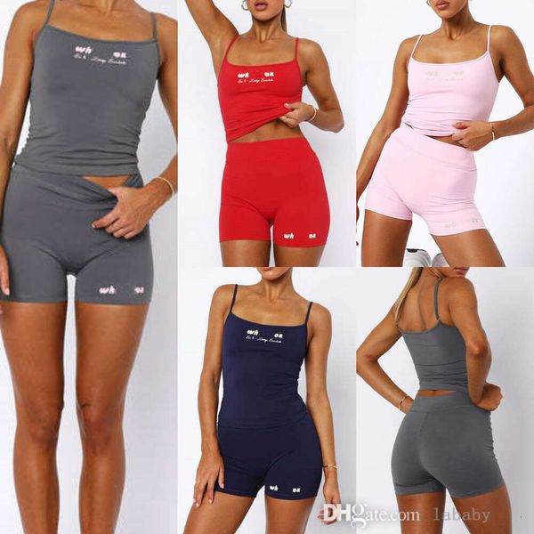 

Designer Women Tracksuit Fashion New 2 Piece Set Womens Casual Sporty Sweatsuit Sleeveless Tank Top Vest And Tights Leggings Shorts Yoga Sets For Woman Outfits, Red