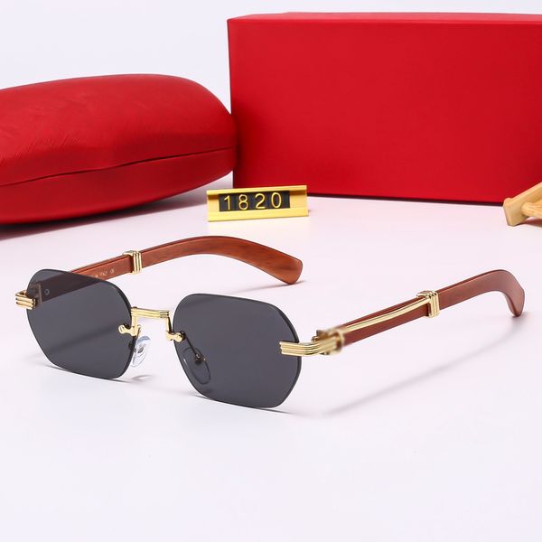 Cart Glasses Mens Designer Sunglasses Women Luxury Classic Square Rimless Optical Frame Sunshade Glasses Fashion Wooden Legs Metal Frame Driving Sunglasses
