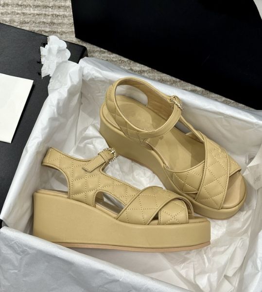 

Designer women wedges sandals open toed Classic outerwear ladies flat Leather sandals Female Cross beach Roman sandals platform thick soles sandals, Khaki