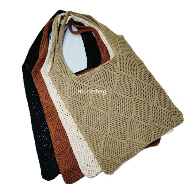 

Advanced Women Practical Knitted Bag Woven Versatile Simple Knitted Tote Bag High Quality Texture Gold Classic Handheld Shoulder Bag, Khaki