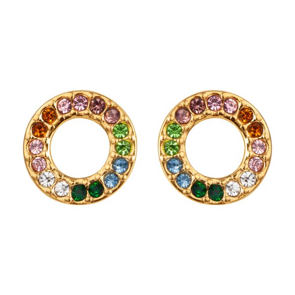 

Internet celebrity rainbow zircon inlaid circular earrings that do not fade, small, exquisite, fashionable, high-end design, high jewelry earrings
