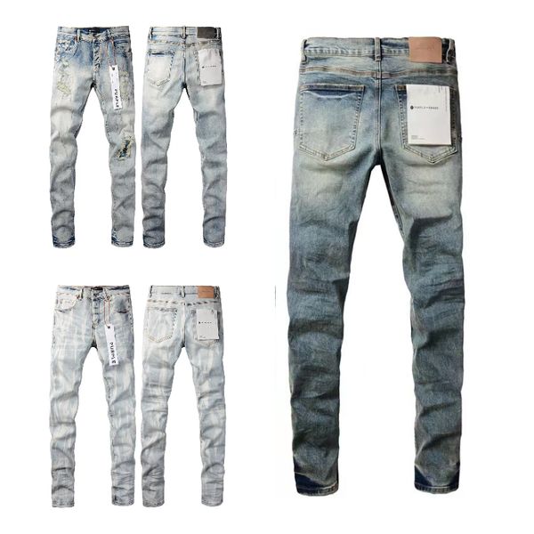 

Mens Purple Jeans Designer Jeans Ripped stack jeans slim fit jeans rock revival hip hop jeans pruple jeans Men Casual pants, #9