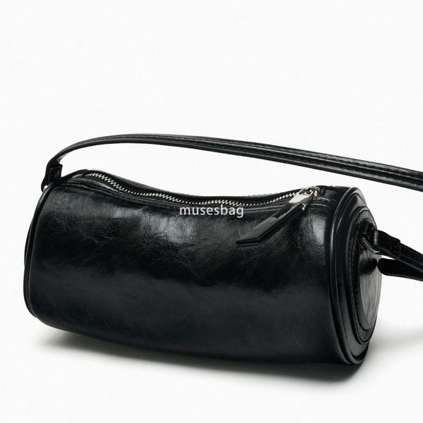 

Spring New Mini One Shoulder Cylindrical Bowling Bag Crossbody Cylindrical Small Bag Large Capacity Commuter Women's Bag, White