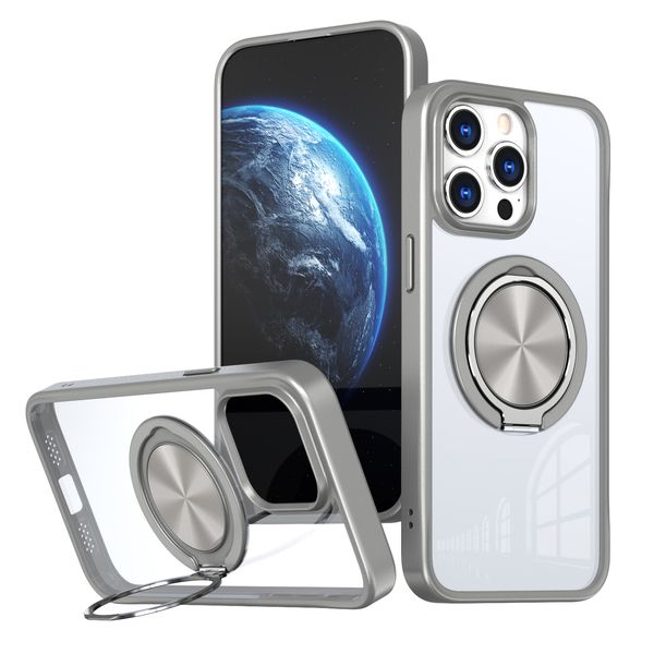 

to Applicable Apple 15pro 14plus 13 12 11 mobile phone case transparent rotating double ring Magsafe magnetic bracket protective cover, Black