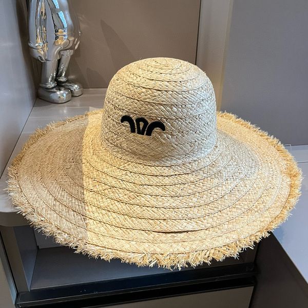 

Womens Designer Ruffled Straw Fashion Knitted Hat Cap for Men Woman Wide Brim Caps Summer Bucket Outdoor Beach Hats, C1