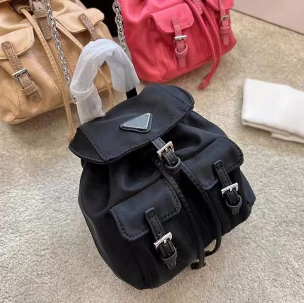 

Fashion Kids nylon backpacks High quality children double pocket handbags Classical boys girls metal chain messenger mini bags S1497, Pink