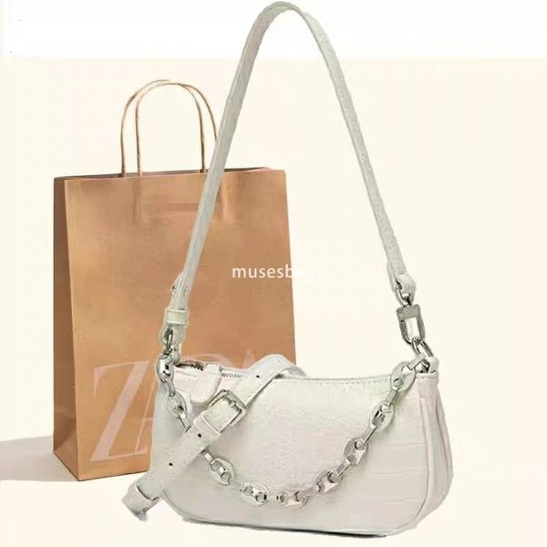 

New Fashion Underarm Law Stick Chain Shoulder Bag Handheld Crocodile Pattern Small Crossbody Bag Versatile Commuting Shoulder Bag, White