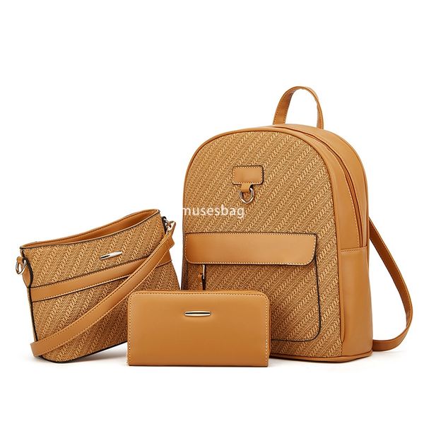 

High quality fashionable women retro versatile classic backpack leisure large capacity multifunctional tote bag three piece set mother bag, Green