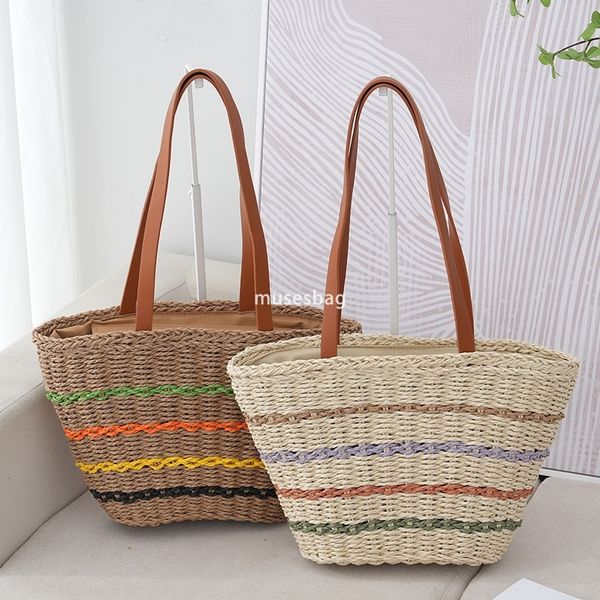 

Designer Women's Fresh, Sweet, Casual, Large Capacity, Fashionable Grass Woven Bag Vacation Beach Bag Classic Elegance Tote Bag Women's Bag, Rice white