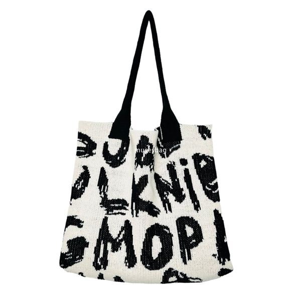 

Multi color high-end fashion blue apricot new knitted bag woven bag single shoulder bag large capacity tote bag bohemian style English letter bag, Split