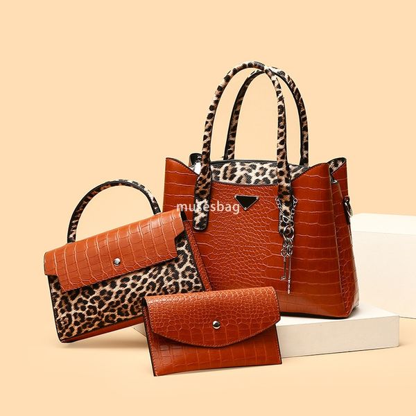 

High quality women retro PU tote bag, fashionable and versatile single shoulder bag classic casual multi-functional three piece set mother and child bag, Coffee