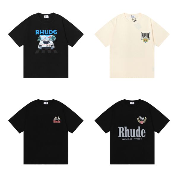 

Rhude Tshirt 2024SS Designer Mens t Shirts Tide Printed Tee Summer Men Women Round Neck Short Sleeve Tshirt Casual Loose Fashion High Street Hip Hop Treetwear, Colour23