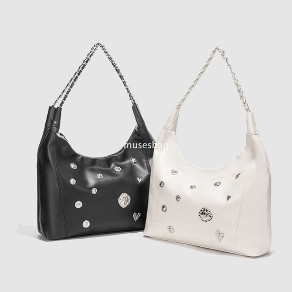 

Designer Women's High Quality Punk Tote Bag Women's Retro Large Capacity Women's Shoulder Bag Chain Western Versatile Casual Shoulder Tote Bag, Black