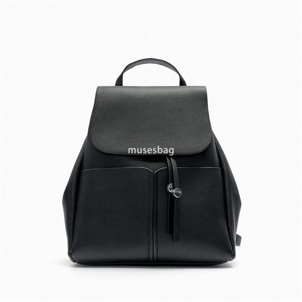 

New High Quality Versatile Shoulder Bag Flip Backpack with Academy Style Large Capacity Book Bag Outdoor Travel Bag Unusual Drawstring Backpack, Black