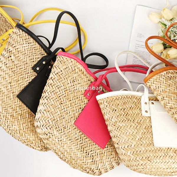 

Designer Women's Bag Straw Woven Bag Luxury Diagonal Cross Woven Handbag Large Capacity Women's Retro Beach Bag High Quality Mini Handheld Shopping Bag, Fuchsia