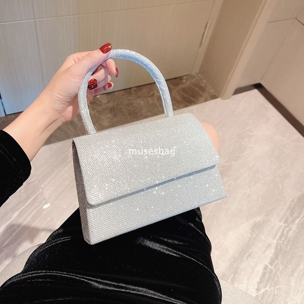 

High quality women sequin high-end shoulder bag with magnetic buckle simple and practical handheld dinner bag women bag princess fashion diagonal cross bag, Silver