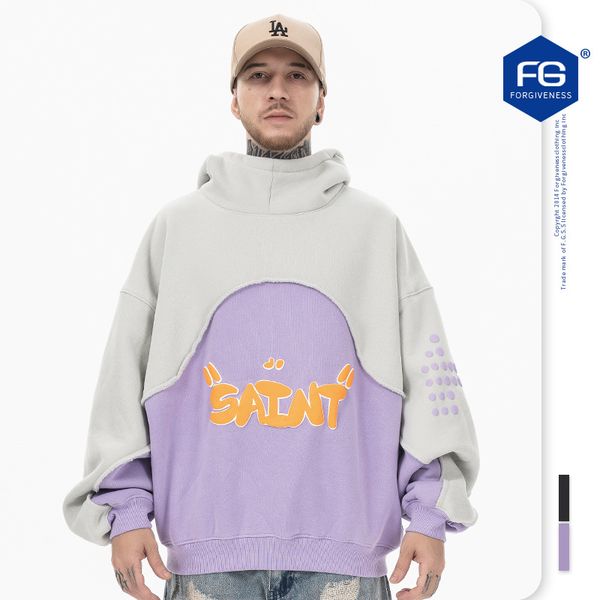 

hoodie men designer hoodies men hoody pullover sweatshirts Product Trendy Brand 3D Foam Splicing Contrast Color Sweater with Velvet Hooded Sweater for Men and Women, Black