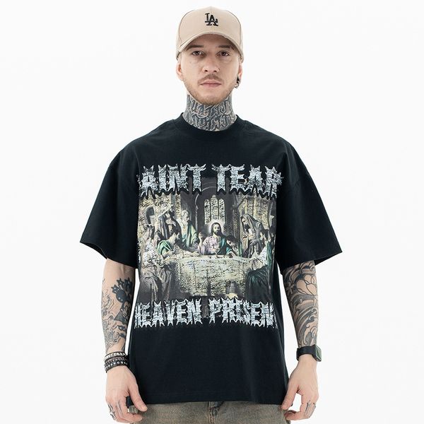 

tshirts luxury sweatshirt man designer t shirt tshirt New Product Trendy Brand High Street Heavyweight American Wash Last Dinner Printed Short Sleeves tshirts, Black
