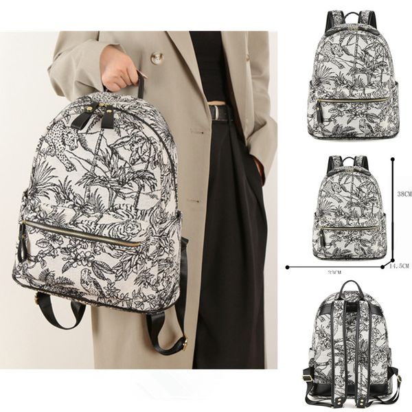 

Womens shoulder bag fashionable and light literary print women backpack wear-resistant canvas travel backpacks street trend thickened leather handbag 189#, Black