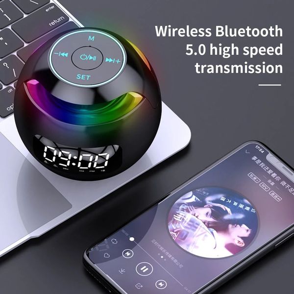 

Bluetooth Compatible 50 with LED Digital Alarm Clock Music Player Wireless Ball Shape Speaker Mini BT for Mobile Smart Cell Ph Fghl