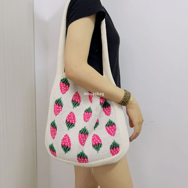 

New high-quality woolen bag simple and atmospheric crossbody bag knitted bag strawberry tote bag cross-border bag shoulder bag women trend, Khaki