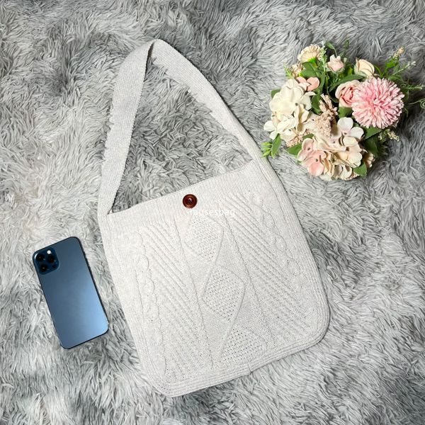 

New knitting bag wool bag simple knitting bag shoulder bag solid color tote bag Fried Dough Twists bag vintage bag women bag fashion, Silver