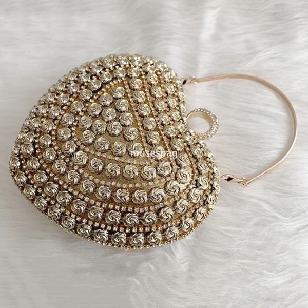 

Designer Women High Quality Fashionable Love Handbag, European and American Minimalist Dinner Bag Set with Diamonds Celebrity Single Handbag, Style 2 gold