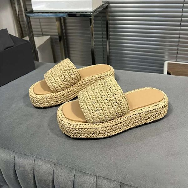 

Designer Espadrille Sandals Women Raffias Straw Slides Luxury Slippers Triangle Sliders Weave Platform Shoes Beach Pool Slipper With Box 589, A3