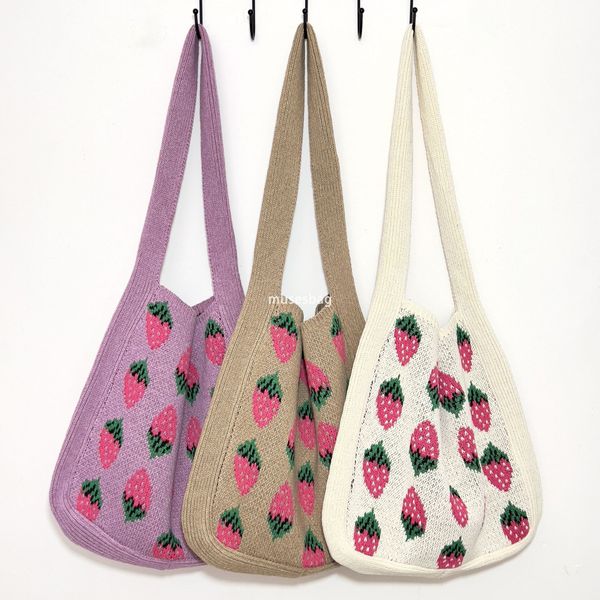

New high-quality woolen bag simple and atmospheric crossbody bag knitted bag strawberry tote bag cross-border bag shoulder bag women trend, Khaki