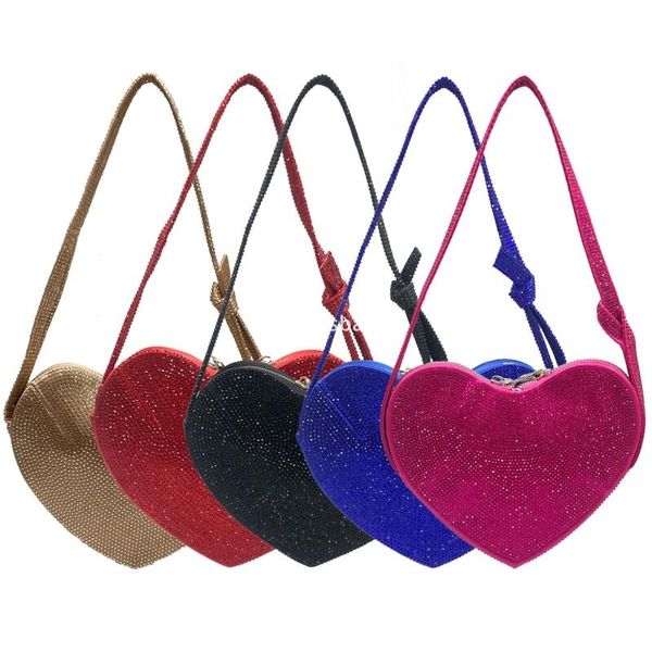 

High Quality Women Heart shaped Fashion Shoulder Bag Women Love Light Luxury Celebrity Evening Bag Party Handheld Mini Diamond Shoulder Bag, Red