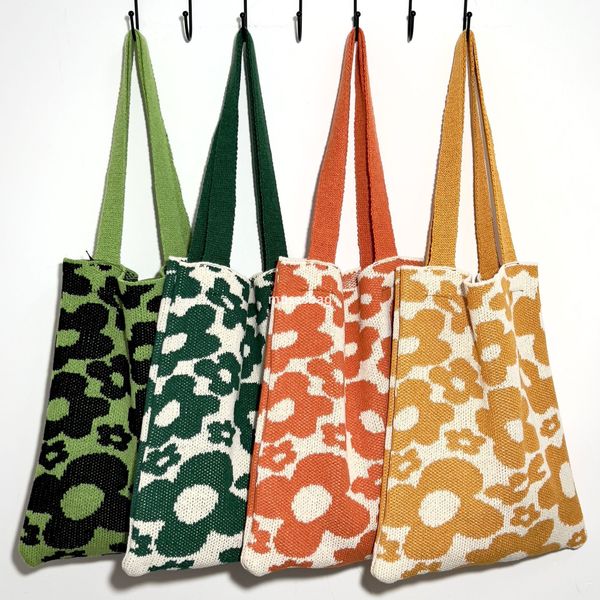 

New Plush Knitted Flower Bag Knitted Bag Large Capacity Tote Bag Office Workers Students One Shoulder Bag Woolen Bag Trendy Women Bag, Yellow